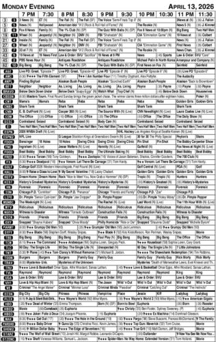Monday evening TV listings